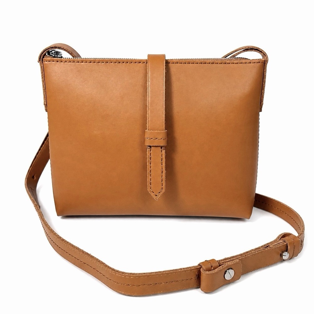 J.Crew Parker Crossbody Bag Purse Smooth Tan Leather Adjustable Strap Minimalist
